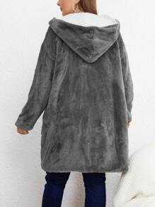 SHEIN LUNE Women's Comfortable Reversible Plus Size Coat - Grey - View 2