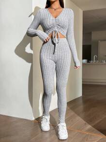 SHEIN EZwear 灰色針織女士套裝 - 淺灰色 - 查看 4