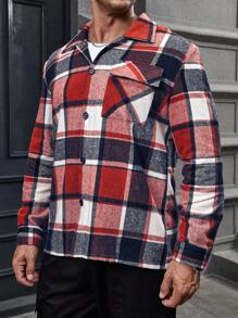 Extended Sizes Men Plus Plaid Flap Pocket Jacket - Multicolor - View 4