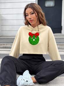 Mackenzie Spradlin Sudadera Corta Con Capucha Y Cordones Para Mujer Con Impresión De Dibujos Animados - Albaricoque - Ver 3