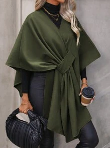 SHEIN Clasi 羊毛裹身斗篷大衣 - 軍綠色 - 查看 1