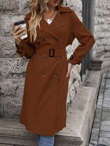 SHEIN LUNE DOUBLE-BREASTED Áo khoác Trench Áo khoác - màu nâu - Xem 4
