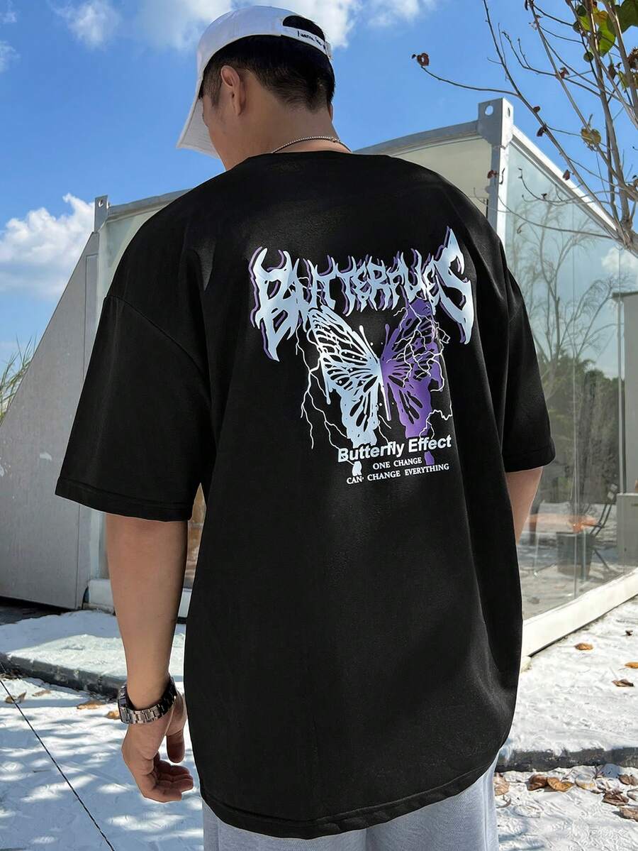 Manfinity EMRG Nam Loại bướm Và In Khẩu hiệu Áo thun - màu đen - Xem 1