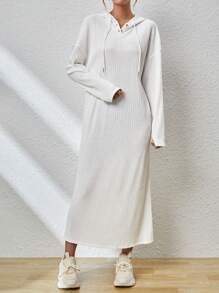 SHEIN Essnce 女式連帽提花連身裙 - 白色 - 查看 1