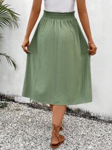 SHEIN VCAY Ladies' Solid Color Knee-length Skirt - Green - View 2