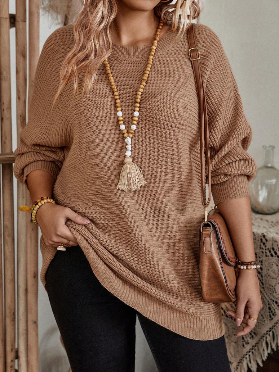 SHEIN LUNE 大碼女式蝙蝠袖長款毛衣