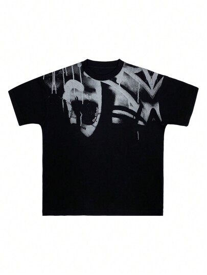 تي شيرت رجالي مطبوع بحرف، طراز إيمو، طراز 2000