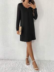 SHEIN Frenchy Vestido De Encaje Con Parches Y Ribete De Encaje Festoneado - Negro - Ver 5