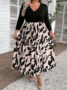 EMERY ROSE Plus Graphic Print Long Sleeve Dress - Multicolor - View 5