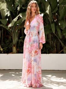 Swim Vcay 花卉印花腰帶和服沒有比基尼