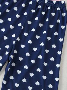 SHEIN Girls' Cute Cat Expression Patterned Homewear Set With All-over Hearts Print, Multiple Pieces - Multicolor - View 8