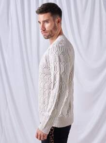 Manfinity VCAY 男士純色肋紋毛衣 - 杏色 - 查看 3