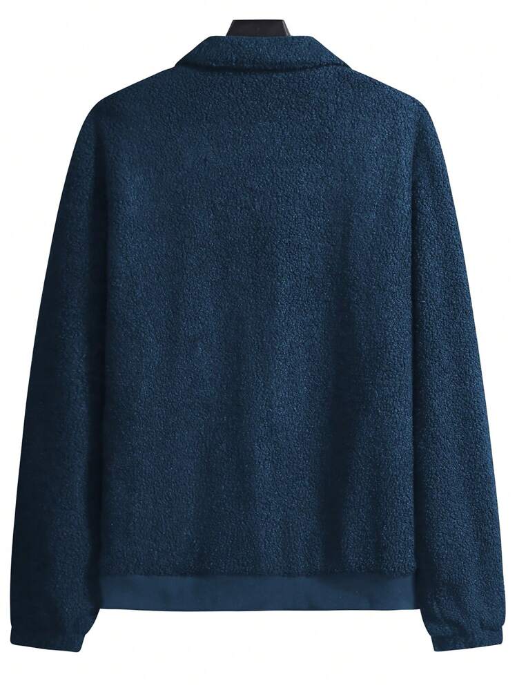 Manfinity Homme Loose Men's Blue Furry Single-Breasted Jacket - Navy Blue - View 2