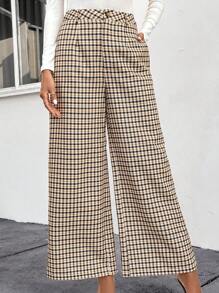 SHEIN Clasi Plaid Wide Leg Trousers - Multicolor - View 4
