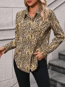 SHEIN LUNE In Toàn bộ Nút phía trước Áo sơ mi - Nhiều màu - Xem 1