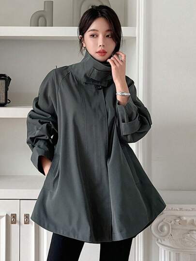Dazy Star Áo khoác trench coat công sở màu trơn cho nữ, áo khoác nữ mùa thu, quần áo nữ mùa thu