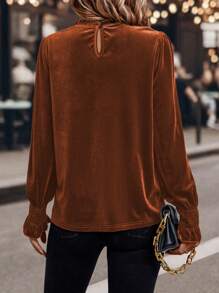 SHEIN Clasi Lá sen tỉa Tay áo lồng đèn Áo sơ mi - trái cam - Xem 2