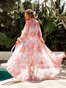 Swim Vcay 花卉印花腰帶和服沒有比基尼