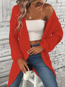 SHEIN LUNE Casual Solid Color Drop Shoulder Cardigan - Red - View 3
