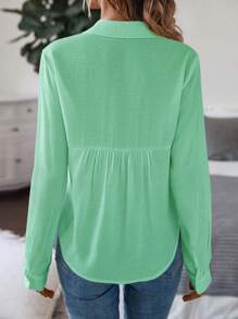Chiquease 純色扣前襯衫 - 綠色 - 查看 2