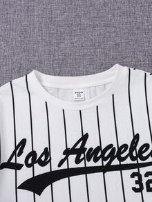 SHEIN 女孩針織條紋字母印花休閒t卹 - 白色 - 查看 4