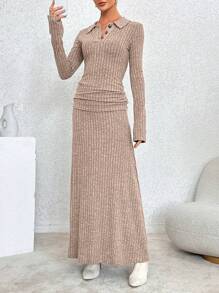 SHEIN Essnce 女士肋條領t恤和裙子套裝