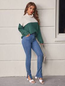 SHEIN LUNE Women's Tight-fitting Jeans With Split Hem
