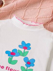 Baby Girls' Stand Collar Flower Pattern Knitted Pullover Sweater - White - View 5