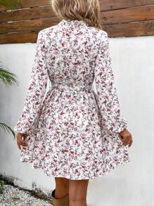 SHEIN VCAY 女款燈籠袖束搭配小花印花洋裝 - 彩色 - 查看 2