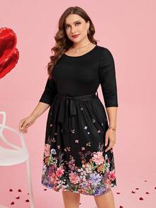 SHEIN Clasi Plus Floral Print Belted Dress - Multicolor - View 5