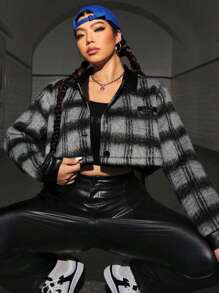 SHEIN EZwear Women's Plus Size Short Plaid Jacket - Multicolor - View 1