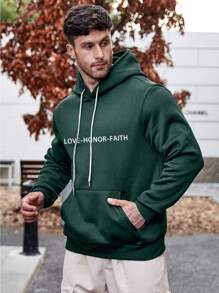 Manfinity Homme Nam Plus Đồ họa Khẩu hiệu Túi kangaroo Dây rút Hoodie - màu xanh lá - Xem 4