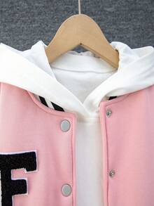 SHEIN Tween 女孩 PU 拼布短款粉色棒球夹克和粉色运动裤两件套服装 - 粉色 - 查看 6