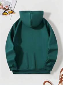 Sudadera Con Capucha Para Hombre Con Estampado De Texto - Verde Oscuro - Ver 2