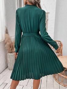 SHEIN Clasi 女士百褶襯衫連衣裙 - 綠色 - 查看 2