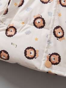 Young Boy Ribbed Lion Print Hooded Padded Coat