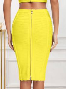 Của phụ nữ Cổ điển Sọc Băng bó Váy bút chì , Quần bó Và Gợi cảm - Màu vàng - Xem 2