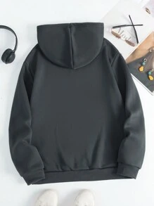 SHEIN EZwear Hoodie Dây kéo Lót nhiệt Dây rút - Màu xám đen - Xem 2