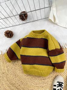 男童圆领条纹休闲套头衫 - 芥末黃 - 查看 3