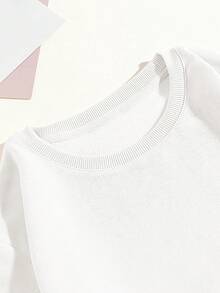 SHEIN EZwear 加大尺碼女款憂傷印花毛絨衛衣 - 白色 - 查看 3
