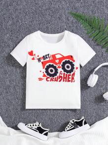 SHEIN Tricou casual cu gât rotund, îmbrăcăminte de vară la modă și sport, Ziua Îndrăgostiților