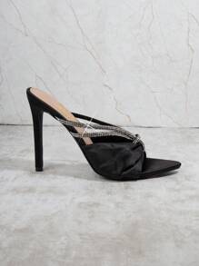 SHUZIA 女式夏季時尚尖頭高跟鑲鑽涼鞋 - 黑色 - 查看 4