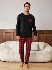2pcs/Set Men's Homewear Loungewear Set, Fall Clothes, Christmas - Multicolor - View 2