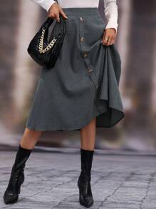 SHEIN Clasi 女款單排釦裝飾裙子 - 灰色 - 查看 6