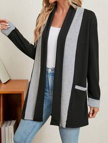 EMERY ROSE Women's Color Block Side Pocket Jacket - Black - View 4