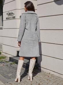 SHEIN Cottnline Lapel Neck Drop Shoulder Teddy Coat - Light Grey - View 2