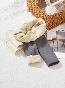 SHEIN Set de 2 piezas Leggings de franela cálida de unicolor casual y cómodo para niña