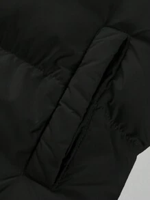 Manfinity Homme 男士长袖宽松抽绳下摆保暖加厚外套，外出保暖，休闲撞色冬季外套，送给朋友、丈夫、男友的礼物 - 黑色 - 查看 7