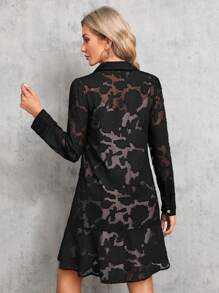 SHEIN Tall Vestido Abotonado De Jacquard Para Mujer Con Dobladillo Con Volantes - Negro - Ver 2