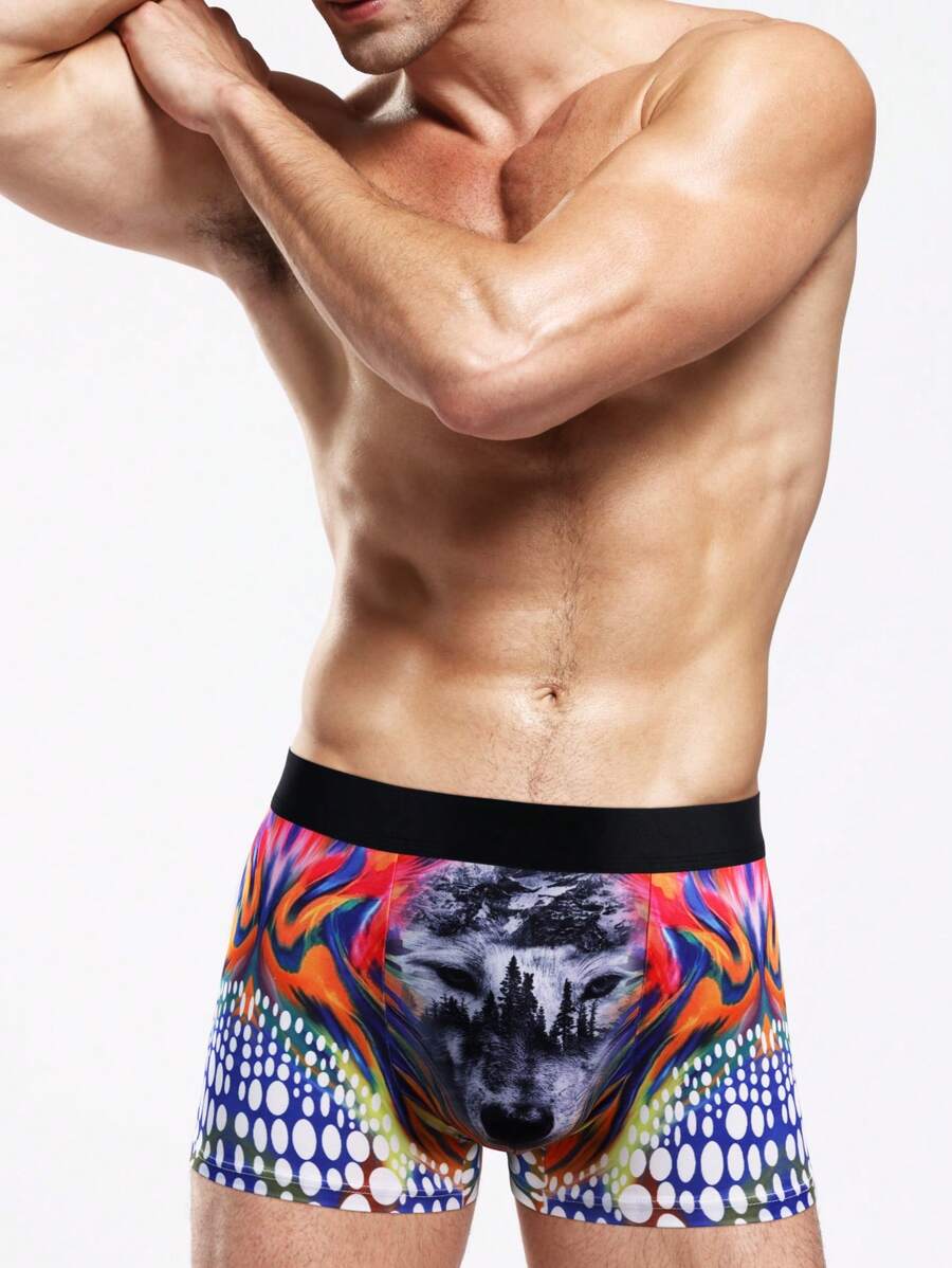 Men Geo & Wolf Print Boxer Brief